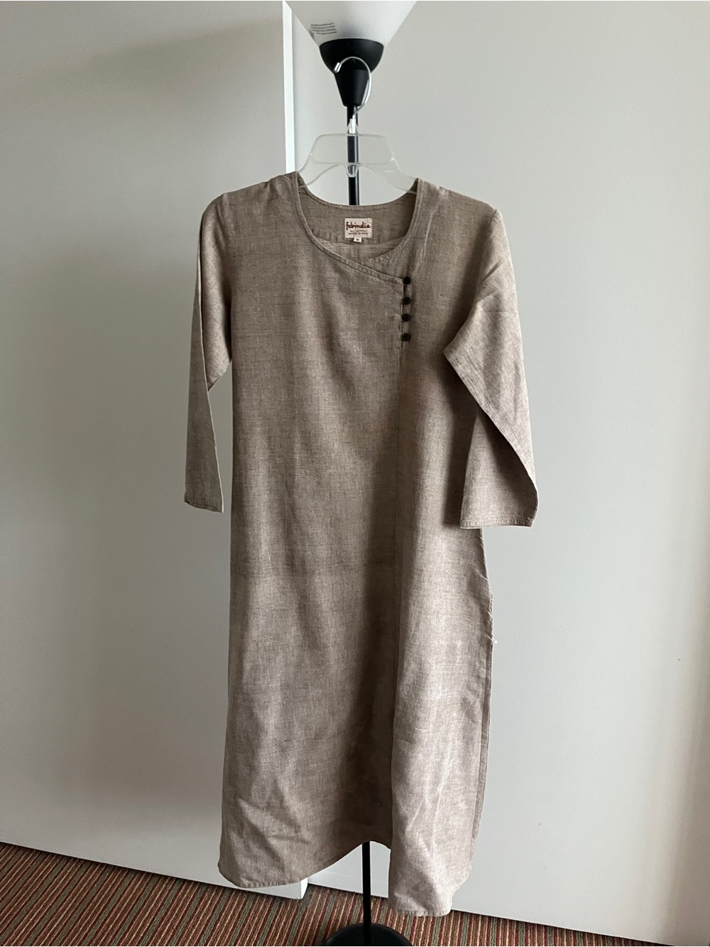 Fabindia Long Chic Kurta Dress 100% Handwoven Cotton Khadi Natural Beige Hand M